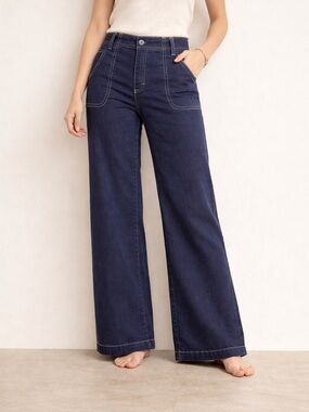 LOFT Ann Taylor Pants Women Size 8 Blue Utility Stitch Wide Leg